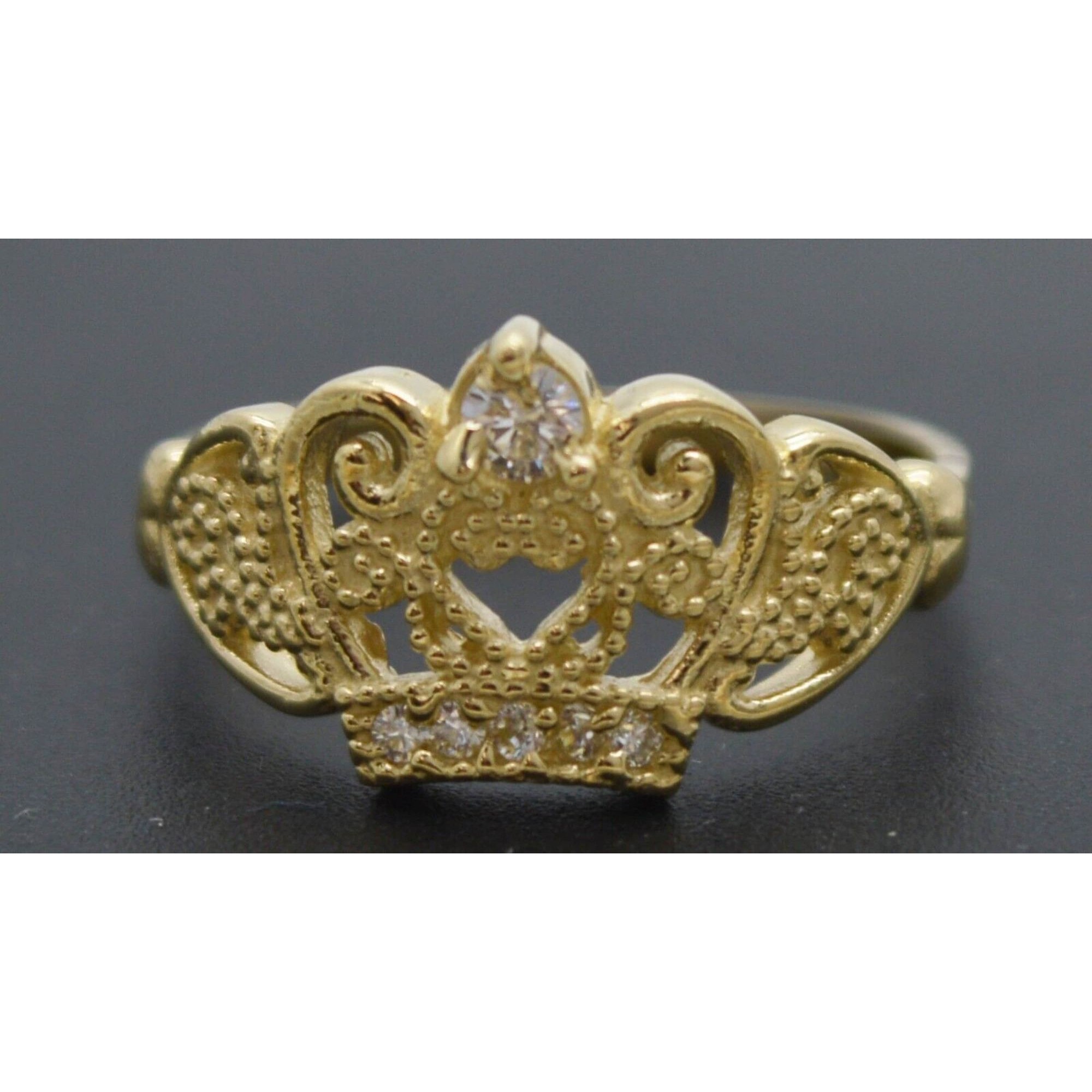 Real Solid 10k Yellow Gold 10.7mm Womens Cz Crown Ring 2.5 Gram All Sizes